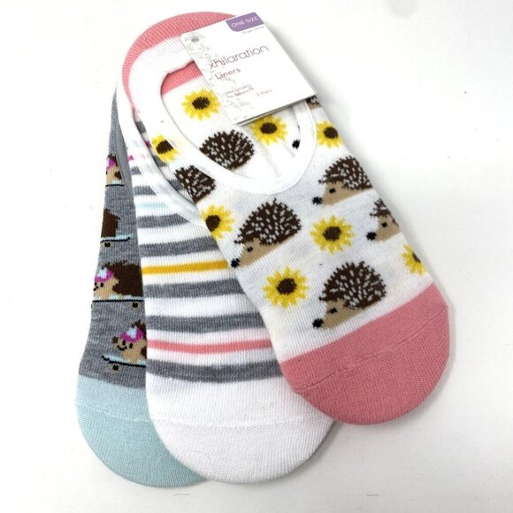 Target Xhilaration Hedgehog 3pk Liner Socks White/Peach/Heather Gray Size 4-10 - Picture 1 of 6